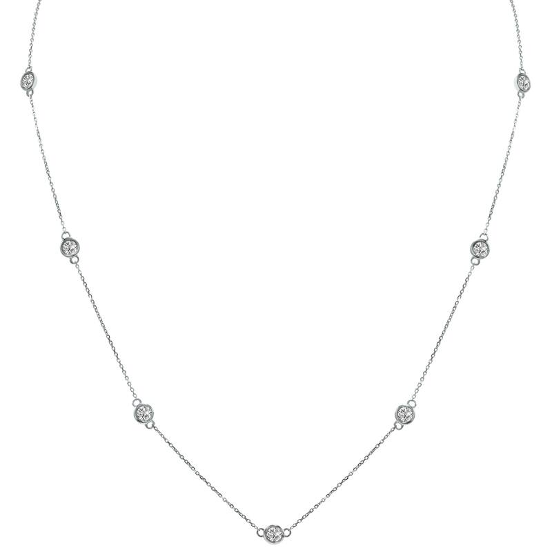 Marquee 2 Carat TW Bezel Set Lab Grown Diamond Station Necklace in 14K White Gold