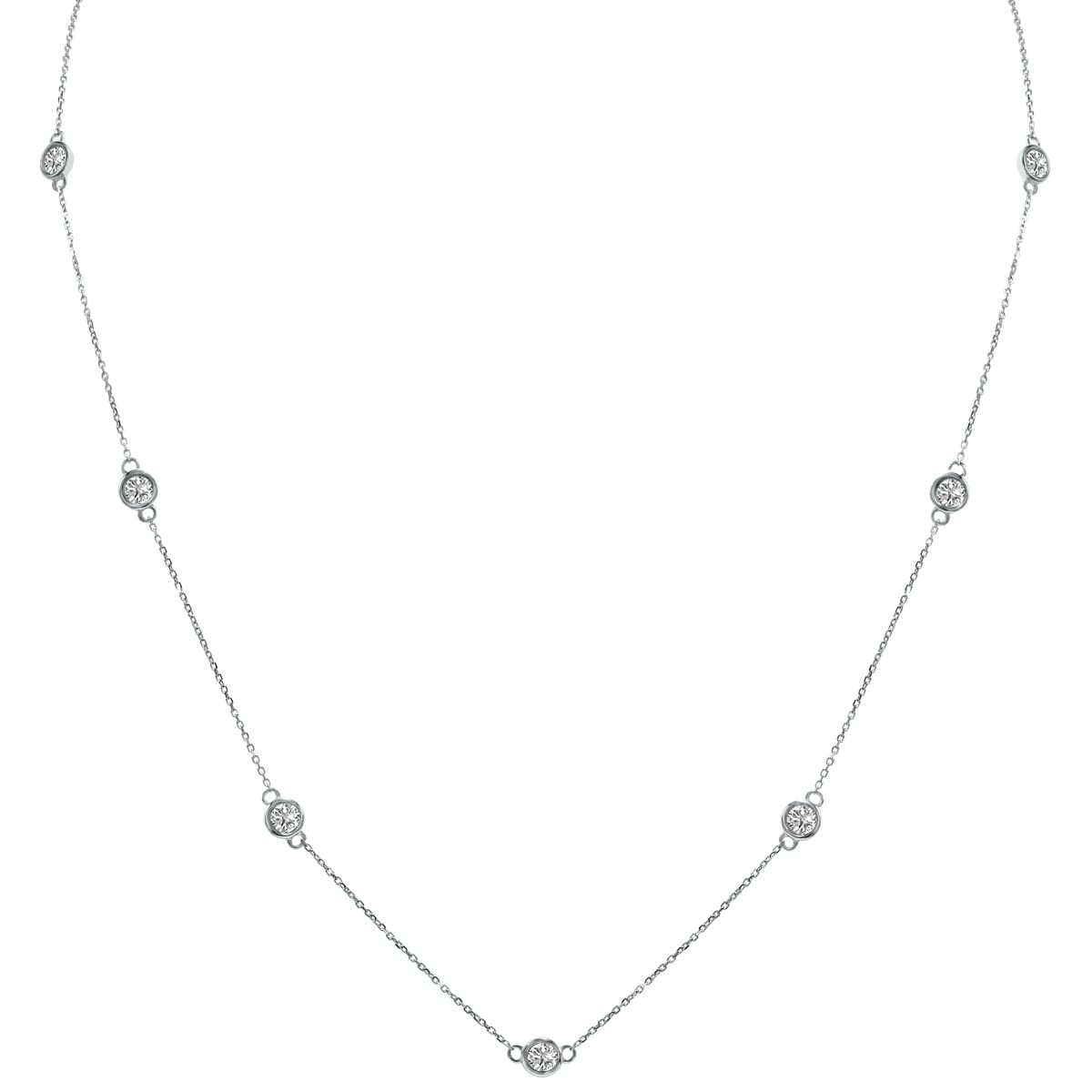 Marquee 2 Carat TW Bezel Set Lab Grown Diamond Station Necklace in 14K White Gold