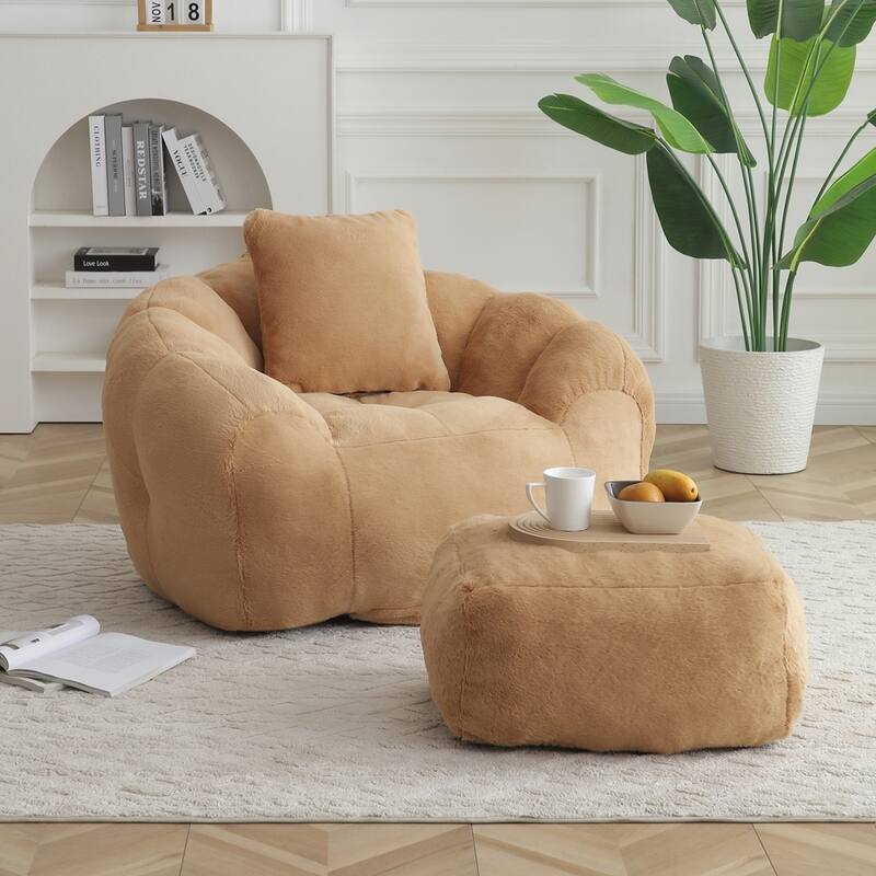 Oversized Bean Bag Chair With footstools for Adults and Kids - Khaki