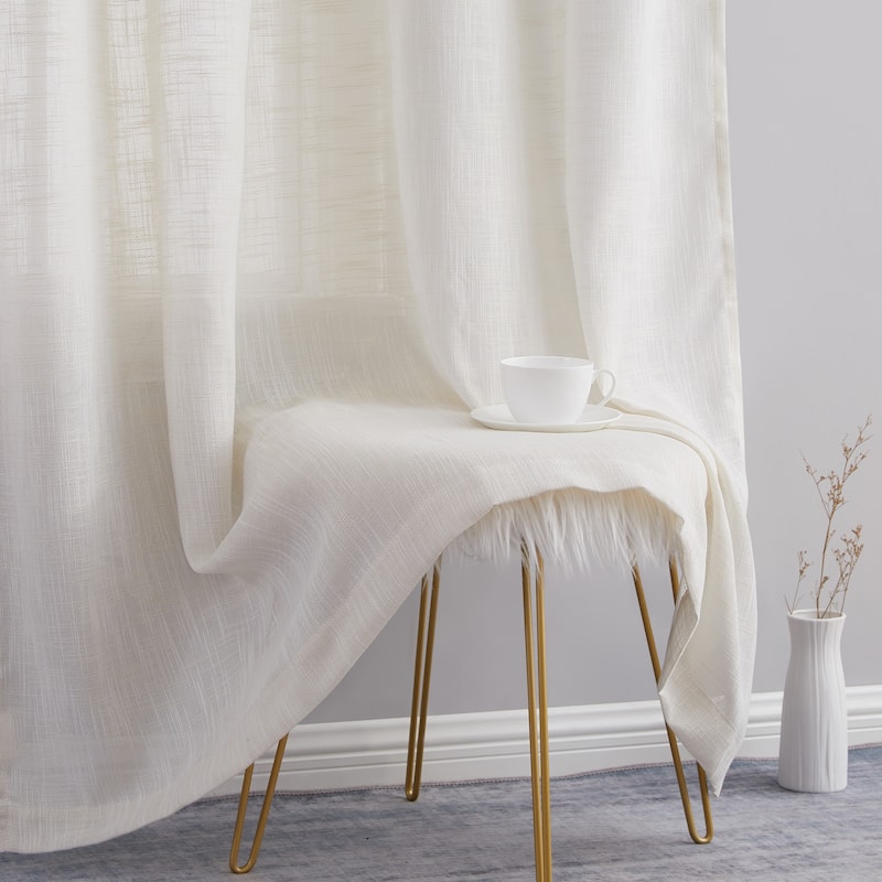 HLC.me Madison Faux Linen Textured Sheer Privacy Sun Light Filtering Window Grommet Thick Curtains Panels, Set of 2