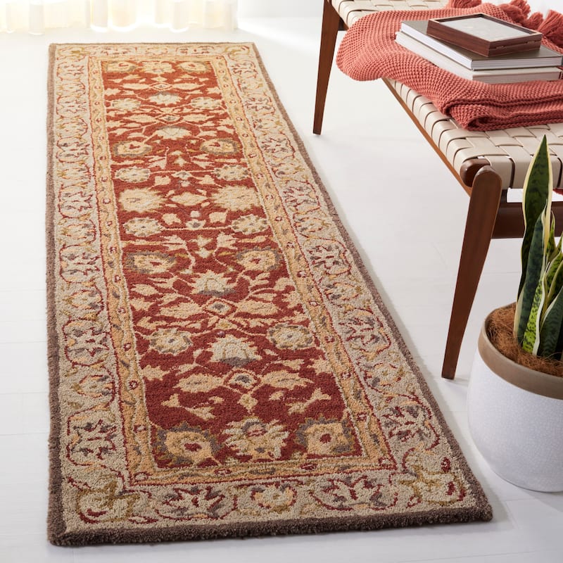 SAFAVIEH Handmade Anatolia Renelle Traditional Oriental Hand-spun Wool Rug - 2'3" x 8' Runner - Rust/Green