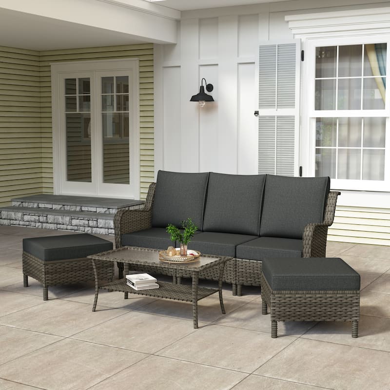 6 Pieces Outdoor Rattan Patio Furniture Set