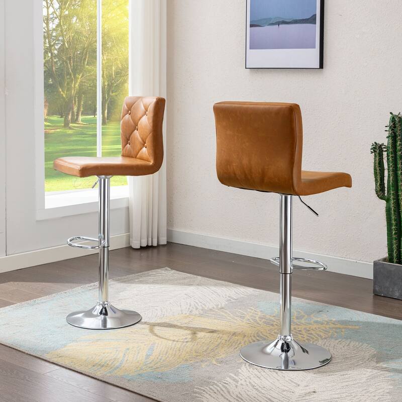 Javlergo Bar Stools Set of 2 Adjustable Swivel PU Leather Barstools with Back and Footrest