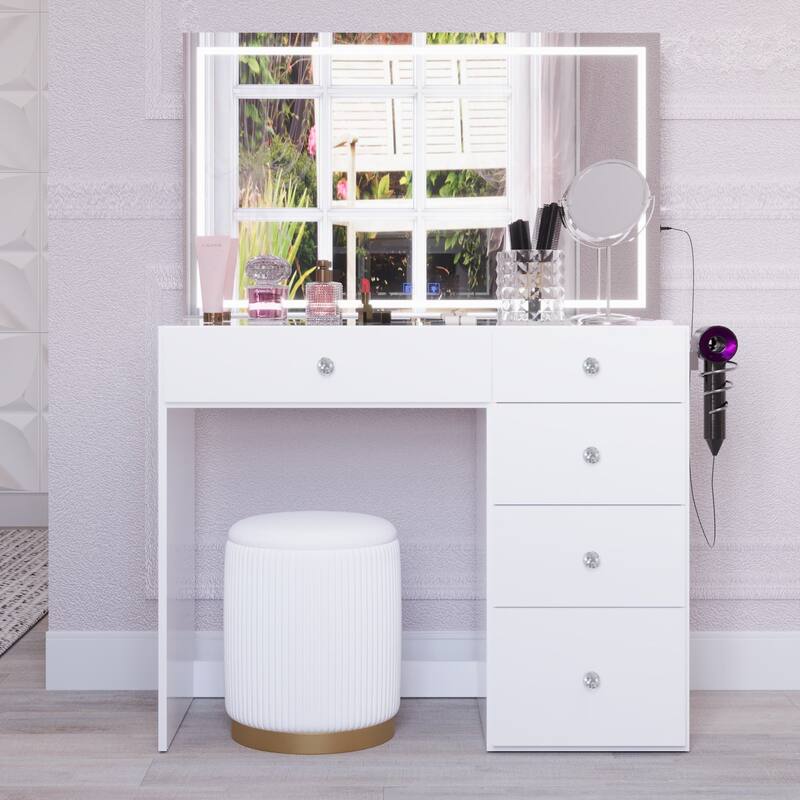 Boahaus Emilia Vanity Desk with Bluetooth Speakers & LED Mirror