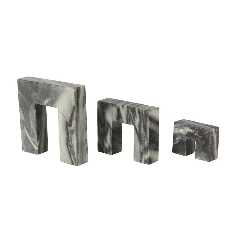 White or Black Marble Square Arch Abstract Decorative Sculpture with Varying Sizes (Set of 3)