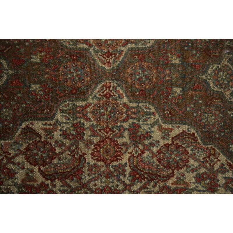 Hand Knotted Oriental 100% Wool Carpet Traditional Floral Brown Bibikabad Runner Rug - 9' 7'' X 2' 7''