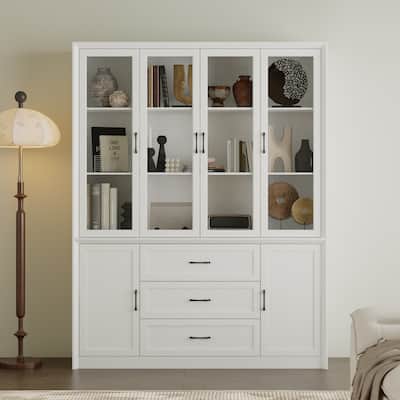 79.6" Tall Glass Display Cabinet, 6-Tier Bookshelf with Drawers