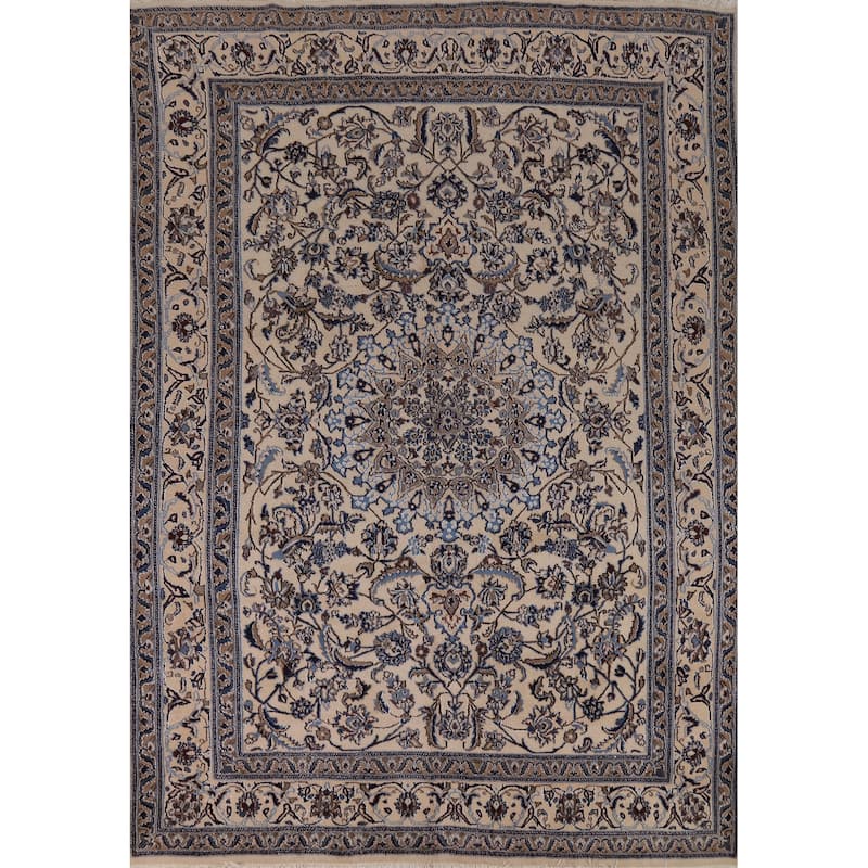 Floral Medallion Nain Persian Area Rug Handmade Wool Carpet - 7'9"x 11'3"