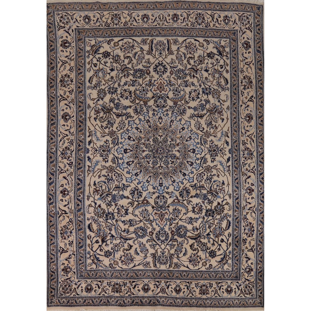 Floral Medallion Nain Persian Area Rug Handmade Wool Carpet - 7'9"x 11'3"