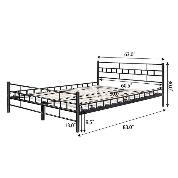 Queen Size Wood Slats Bed Frame Platform Headboard Footboard Furniture Black NEW