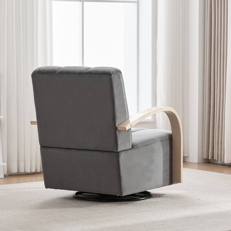 30.3"W Upholstered Swivel Accent Chair with Solid Wood Armrests, Channel Tufted Lounge Chair Single Reading Sofa Chair