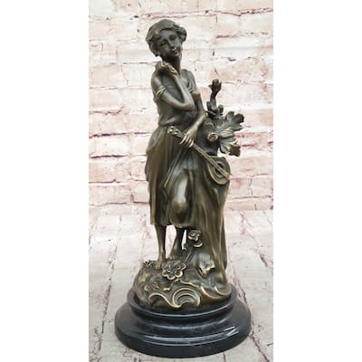 Clical Young Woman Holding Banjo Guitar Musical Instrument - Bronze Sculpture By Milo