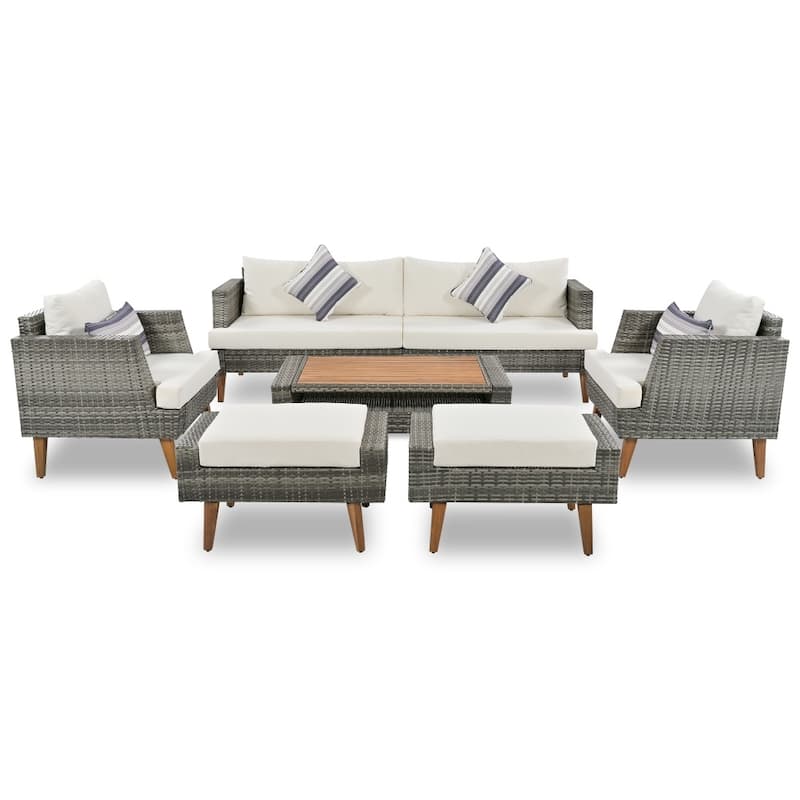 Outdoor Wicker 6-piece Sofa Set with Double Cushions