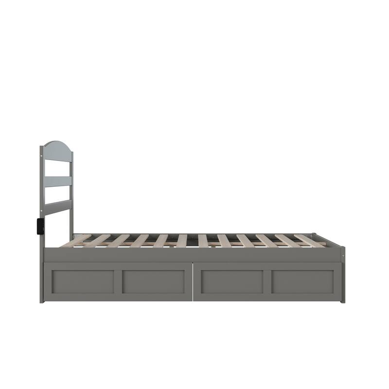 Full Size Bed Frame with Drawers - Southwestern Style Grey Bed - Storage Platform Bed