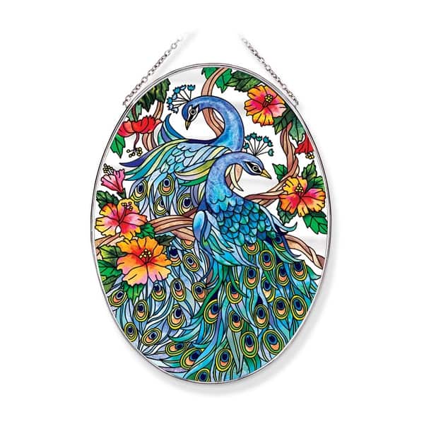Shop Blue And Green Peacock Oval Glass Wall Art Decor 9 25 X 6 75 Overstock 29762066