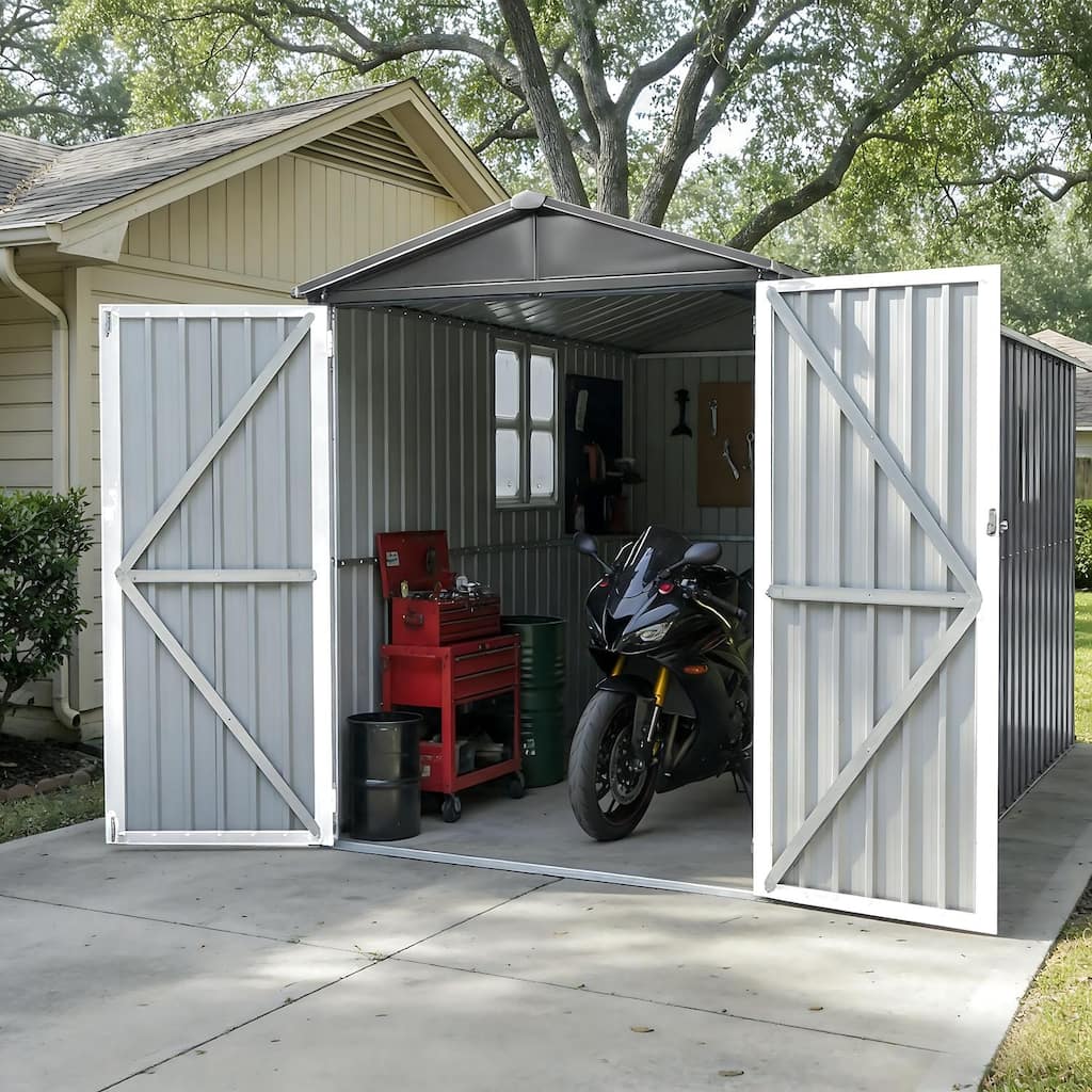 Motorcycle Outdoor Storage Shed With Window ,without tracks and fixtures ,Grey+White