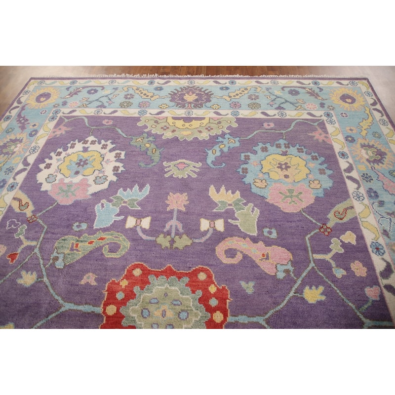 Purple Floral Oushak Indian Area Rug Handmade Wool Carpet - 8'10"x 11'8"