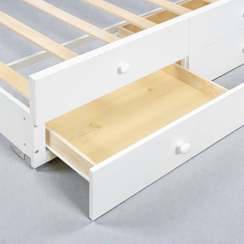 Daybed with Trundle and 3 Drawers, Solid Wood Twin/Full Daybed with Storage, Space-Saving Guest Bed