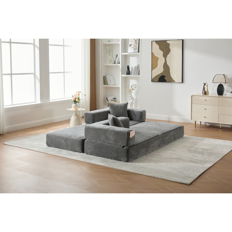 Queen Foldable Sofa Bed, 6-in-1 Convertible Sleeper Sofa with Mattress, Chaise Lounge Loveseat with Removable Cover