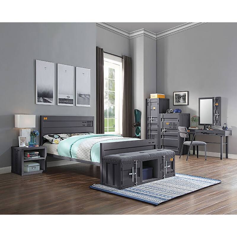 Industrial Gunmetal Twin Platform Bed with Container-Inspired Design