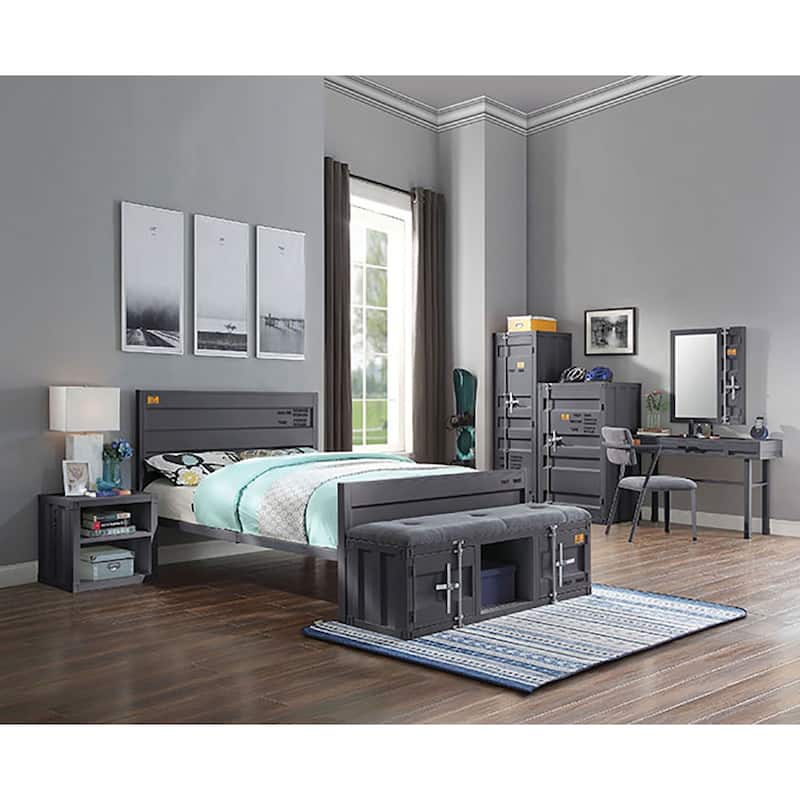 Twin Size Metal Platform Bed with Cargo-Inspired Design and Slat Support