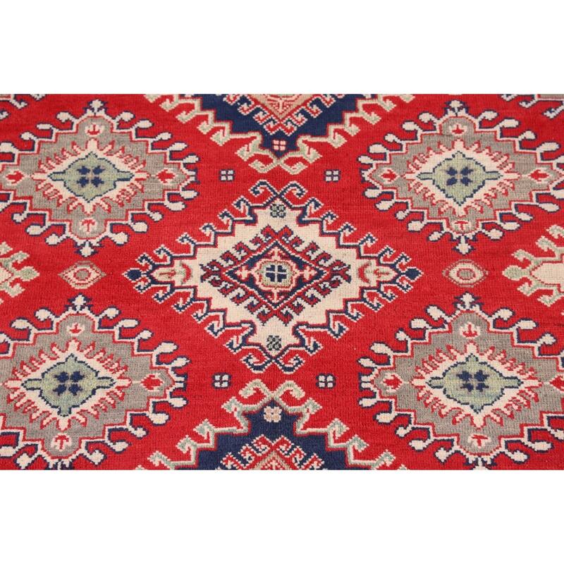Traditional Red Kazak Rug Hand-Knotted Oriental Wool Carpet - 5'0" x 6'7"