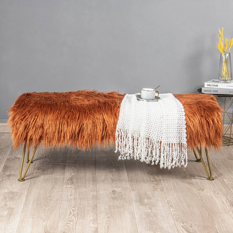 Home Soft Things Mongolian Ottoman Bench with Gold Metal Legs