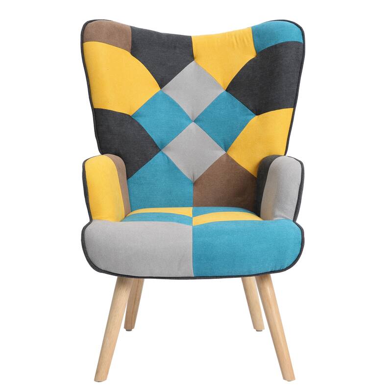 Creative Splicing Cloth Accent Chair with Ottoman