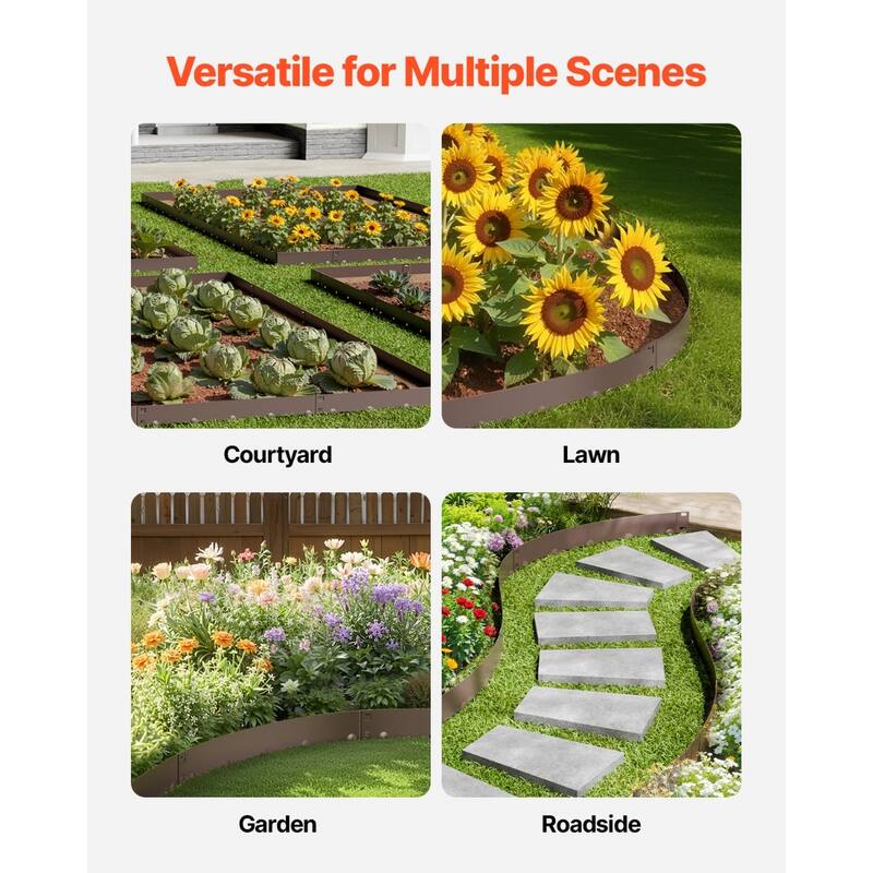 5 Pieces Brown Galvanized Steel Rust-Resistant Flexible Landscape Edging Border with Spikes - 39 x 8.15 x 0.06 in