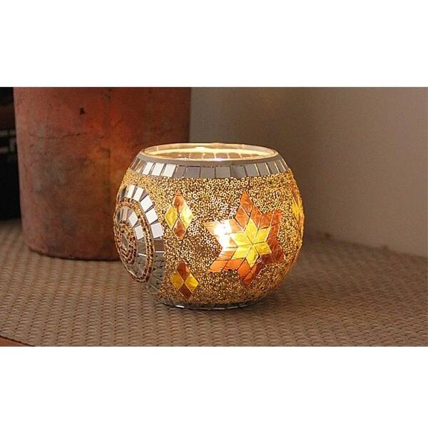 Shop Set Of 2 Mosaic Glass Gold Star Candle Holders Free