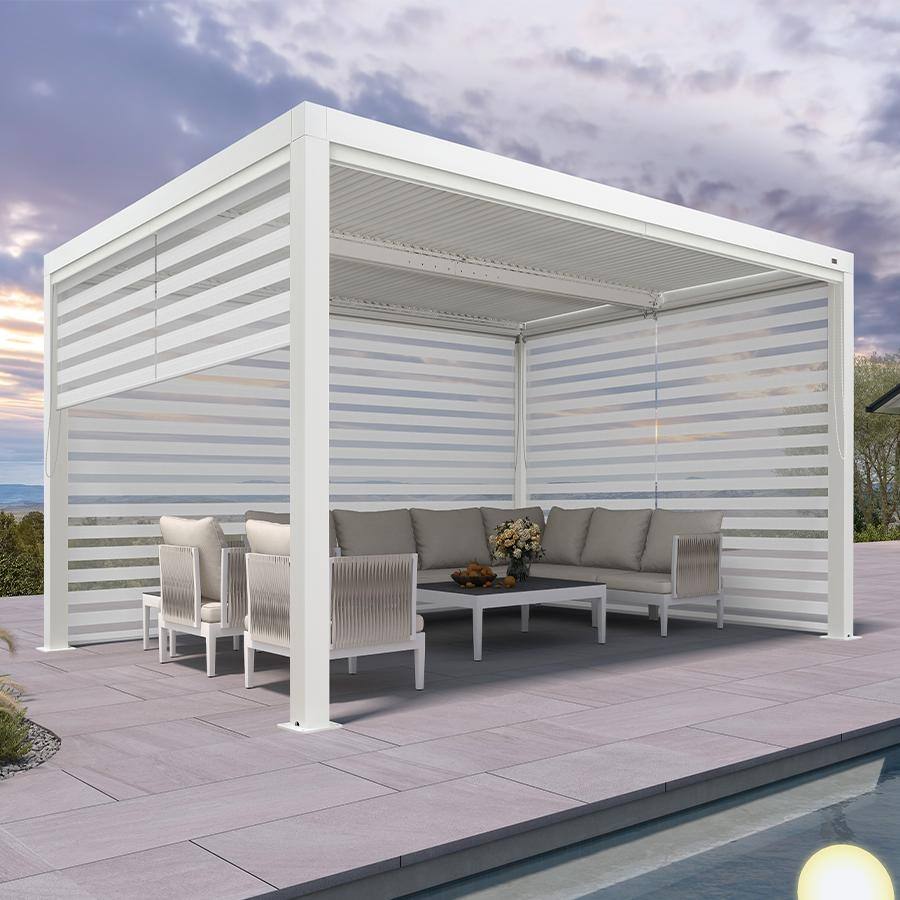 PURPLE LEAF Adjustable Roof Roller Blinds Louvered Pergola w Thermal Insulation for Privacy Protection Gazebo