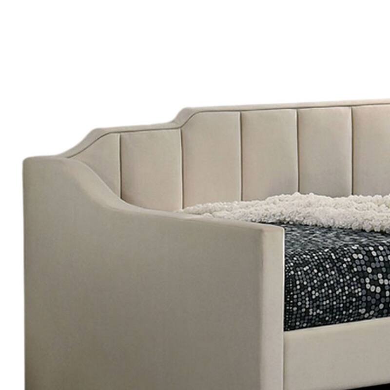 Oren Twin Daybed with Staircase Headboard, Beige Channel Tufted Fabric