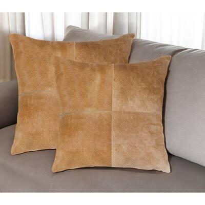 Set of Two 18" Tan Cowhide Throw Pillows