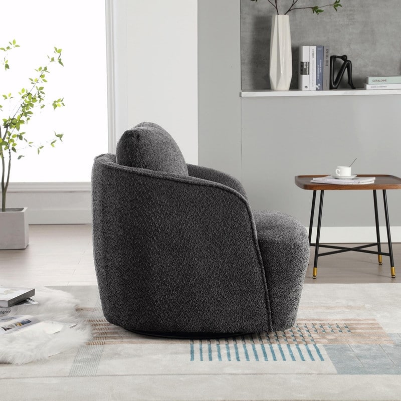 30.3" Bouclé Upholstered Swivel Accent Chair, 360° Round Barrel Club Chair Lounge Armchair