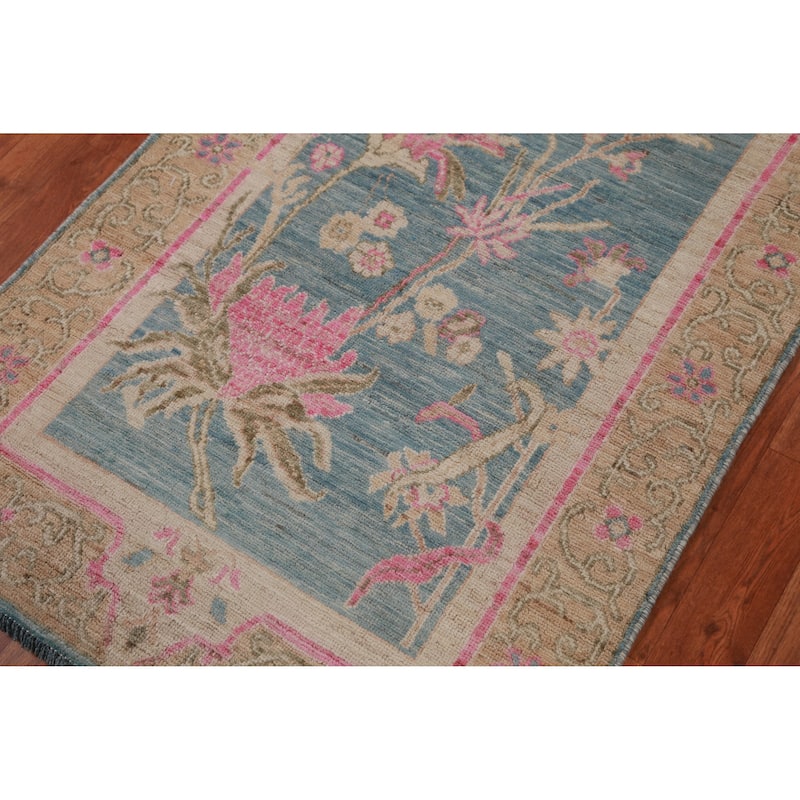 Hand Knotted Oriental 100% Wool Carpet Transitional All-Over Navy Blue & Blues Oushak Runner Rug - 12' 0'' X 2' 11''