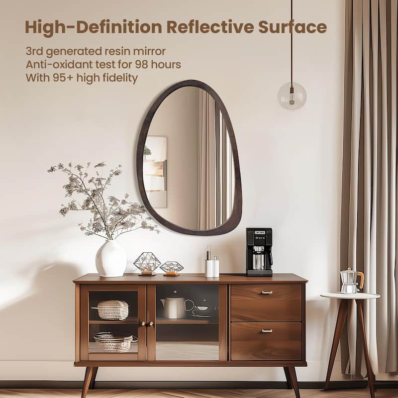 28/35''Modern Irregular Wall Mirror Black Walnut Wood Frame Accent Mirror