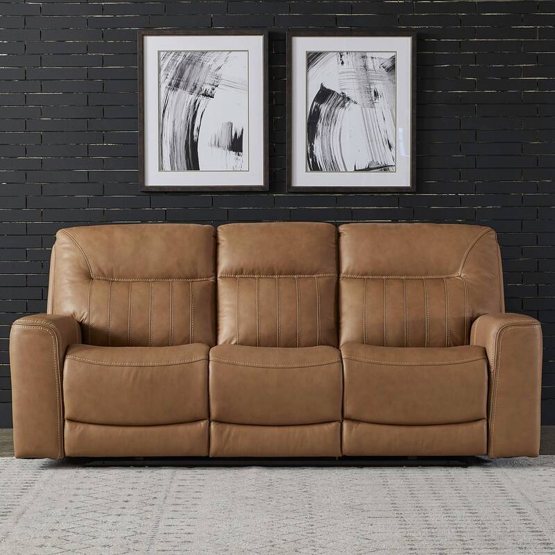 Liberty Furniture Bennett Power Reclining Sofa Butternut Brown Leather - Width 89 x Depth 39 x Height 41 - Butternut Leather Brown