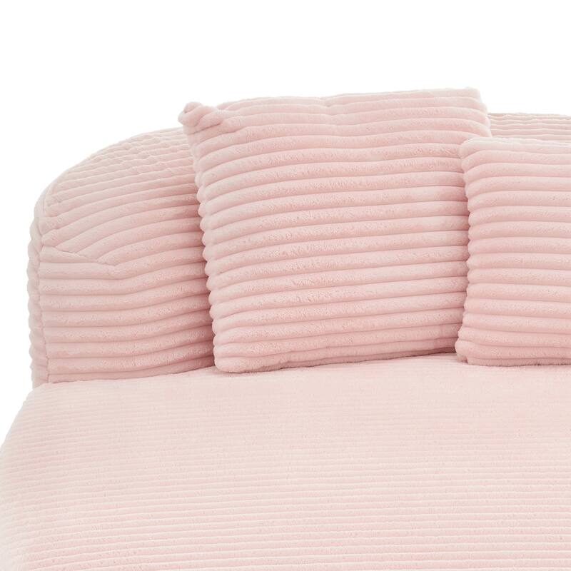 Curved Chaise Lounge Sofa with 2 Pillows, Corduroy Upholstered Sofa Bed Extra-deep Seat Single Sofa Recliners Boneless Couch