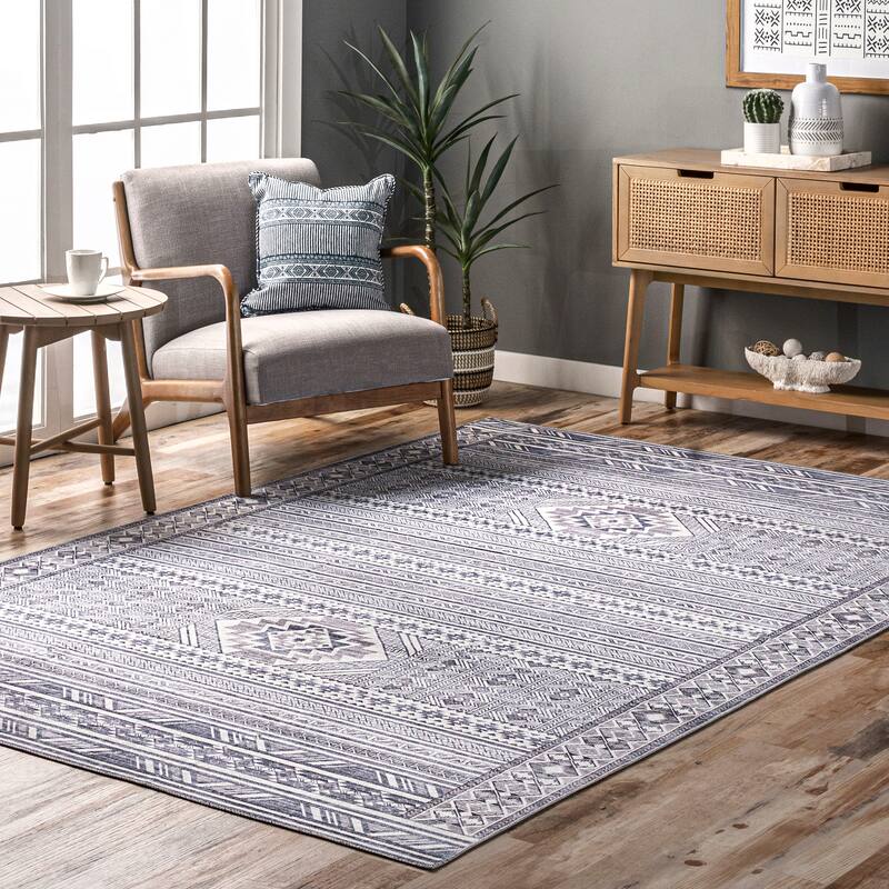 Nuloom Jenine SpinClean Southwestern Machine Washable Area Rug - 8' x 10' - Grey - Rectangle
