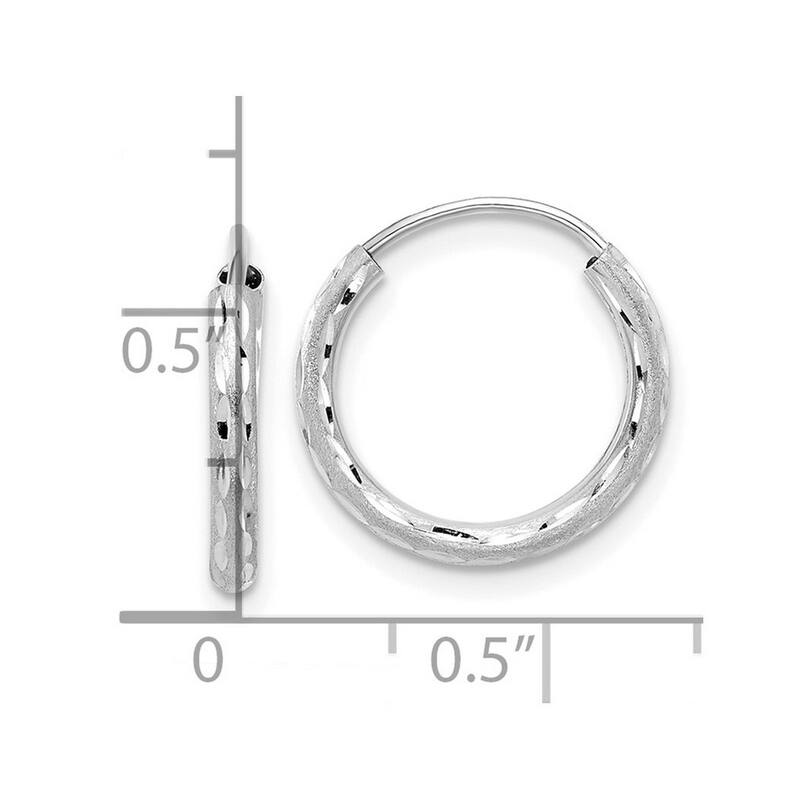 Curata 14k White Gold Polished and Satin Diamond cut Endless Hoop Earrings - 15.4x2mm