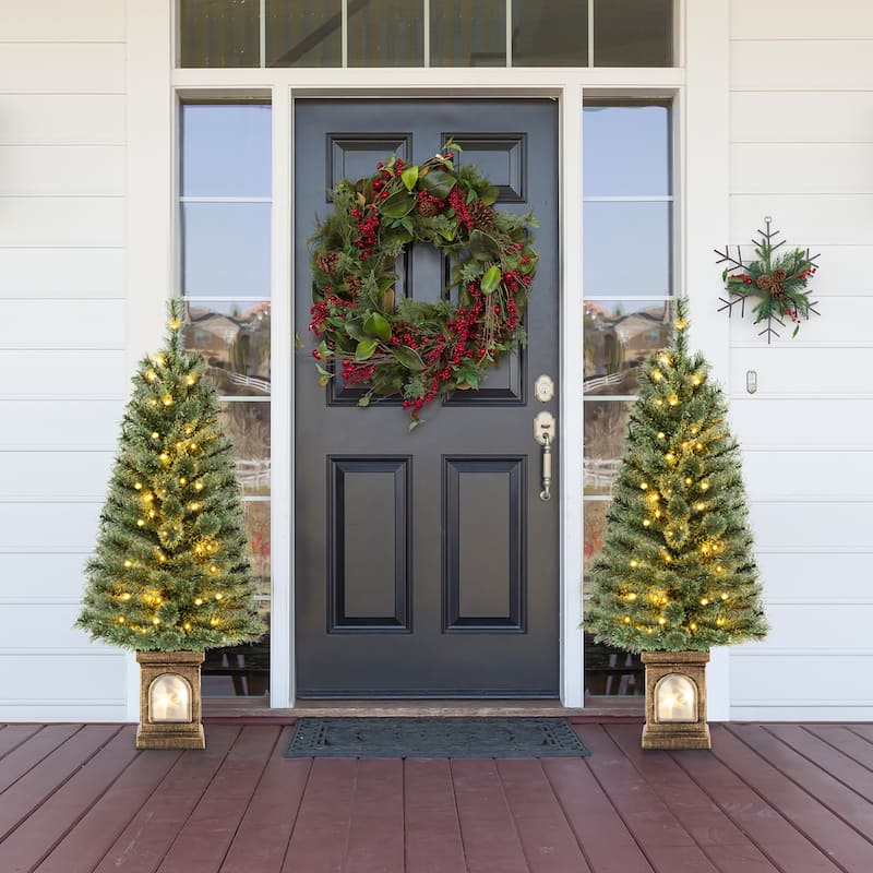 Gymax 2 PCS 4 FT Pre-Lit Potted Christmas Tree Artificial Entrance
