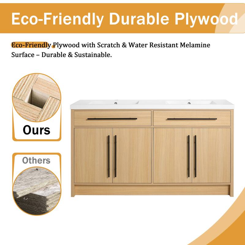 Malwee 48"/60" Bathroom Vanity with Sink, FreeStanding Vanity with 4 Soft Close Doors and 2 Adjustable Shelves