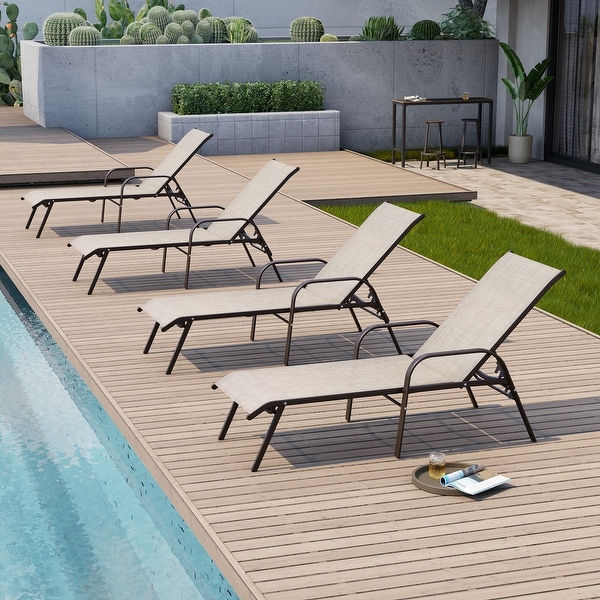 Set of 4 Lounge Chairs Outdoor Chaise Lounge with Arms and Adjustable Back Bed Bath Beyond 39673094