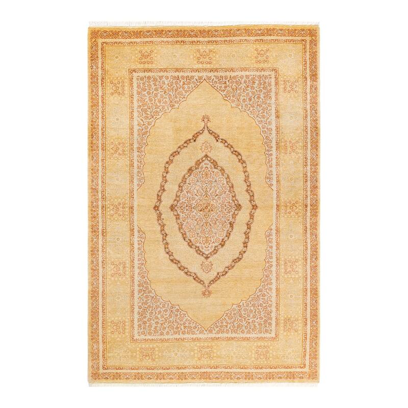 Overton Handknotted Wool Traditional Oriental Yellow Area Rug - 4' x 6' - Gold - 4' x 6'