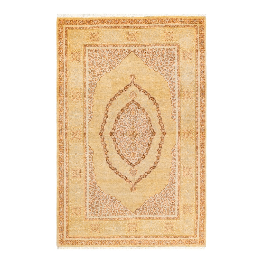 Overton Handknotted Wool Traditional Oriental Yellow Area Rug - 4' x 6'