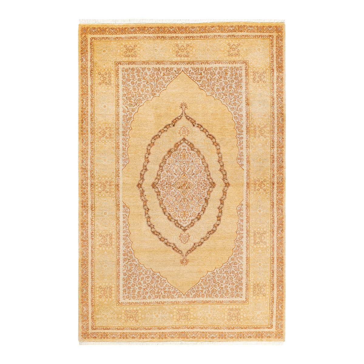 Overton Handknotted Wool Traditional Oriental Yellow Area Rug - 4' x 6'