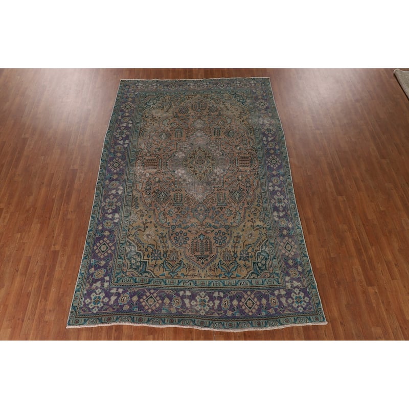Over-Dyed Tabriz Persian Vintage Area Rug Hand-Knotted Wool Carpet - 7'0"x 10'11"