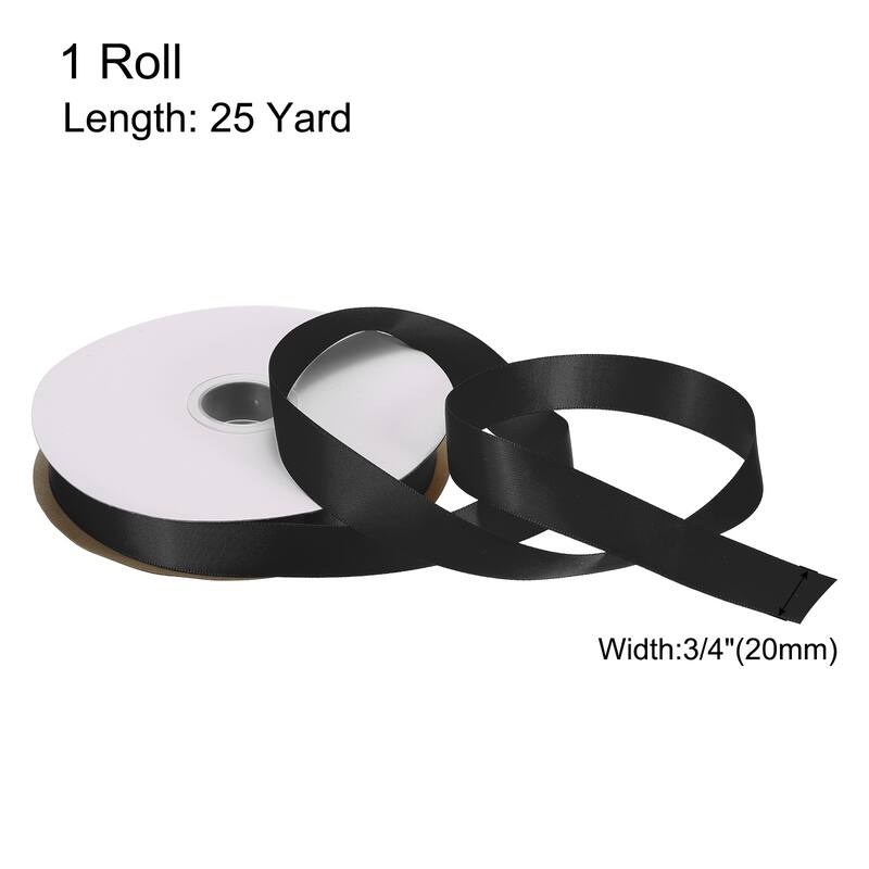 Satin Ribbon Grosgrain Valentine Solid Double Face Wedding Ribbon - Black - 3/4" x 25 Yard