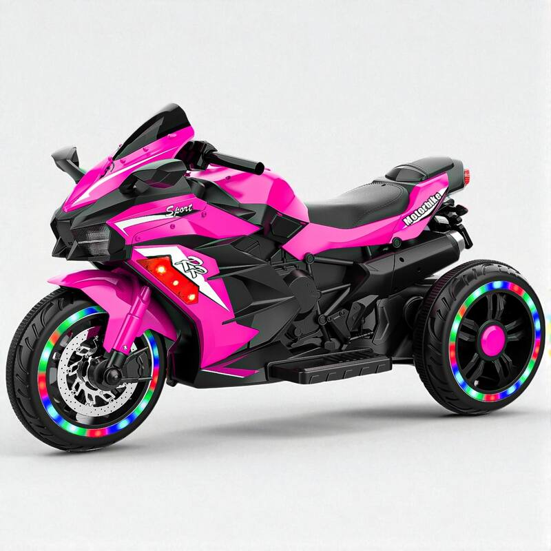 Electric Ride-On Motorcycle for Kids 3-6 Years Old, 12V, USB, MP3, LED Lights & Shock Absorbers - Pink
