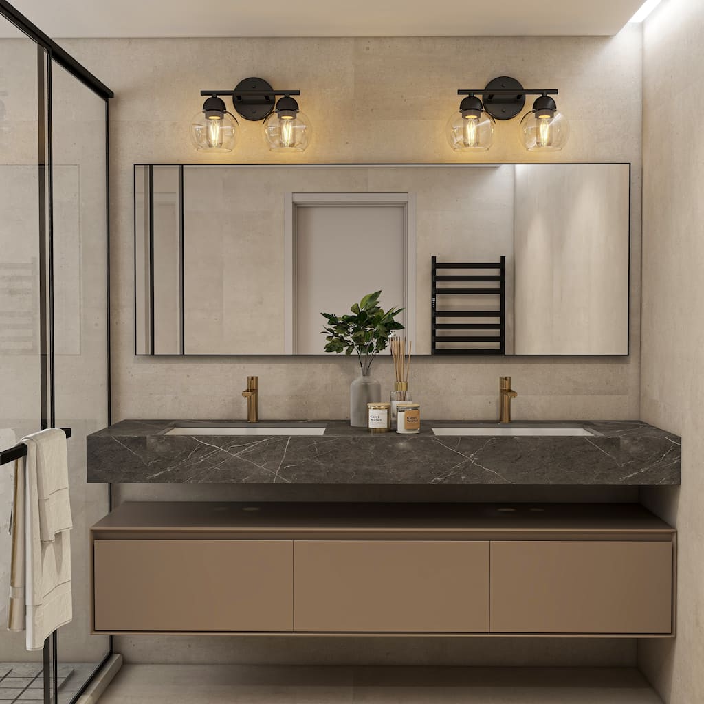 2-Light Dimmable Metal Bathroom Vanity Light Fixture With Glass Shade